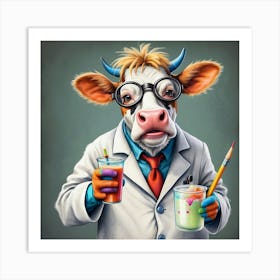 Cow In A Lab Coat Art Print