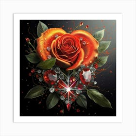 Heart and beautiful red rose 17 Art Print