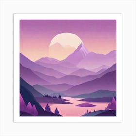 Misty mountains background in purple tone 124 Art Print