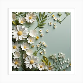 Paper Flowers On A Green Background Art Print