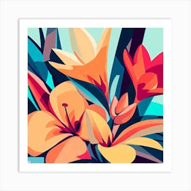 Pink Cubism Flowers 2 Art Print