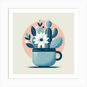 Scandinavian style, Blooming cactus in a cup 3 Art Print