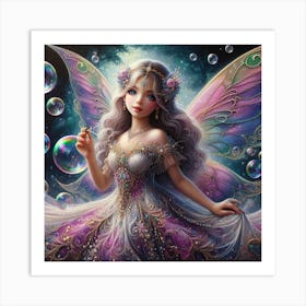 Fairy Child Plyaing With Bubbles 2 Art Print