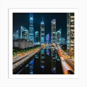 Shanghai Skyline At Night 3 Art Print