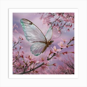 Butterfly In Cherry Blossoms Art Print
