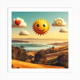 Happy Sun With Clouds Bay area Art Print