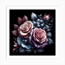 Roses And Berries Art Print