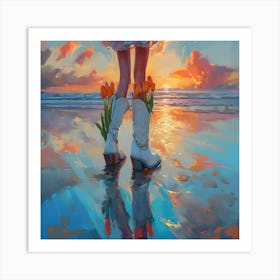 Sunset Girl In Boots Art Print