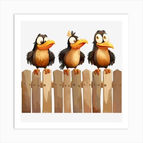 Three Birds On A Fence 6 Art Print