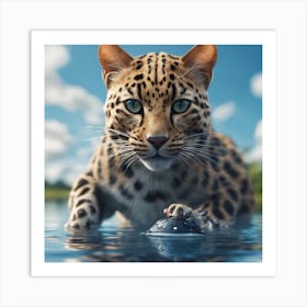 Leopard In Water Art Print