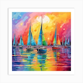 Sailboats At Sunset 7 Art Print