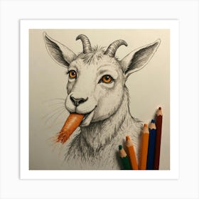 Goat Eating Carrots Art Print