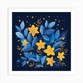 Blue Flowers With Stars Art Print