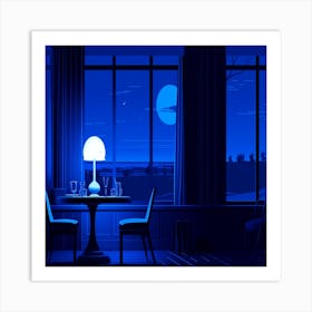 Lamp design with digital art style, Night In The Living Room Art Print