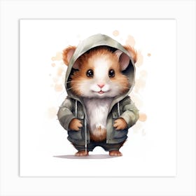 Watercolour Cartoon Hamster In A Hoodie 2 Art Print