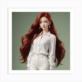 Red Haired Girl In White Pants Art Print