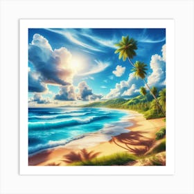 Tropical Beach With Palm Trees 1 Art Print