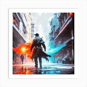 Man Walking Through A City Art Print