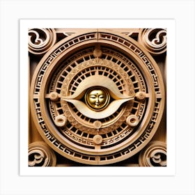 Golden Serenity: Eye of Buddha Geometry in Chinese Elegance Art Print