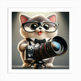 Portrait Of A Cat With A Camera Art Print