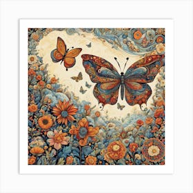Decorative Floral Butterfly Abstract V Art Print