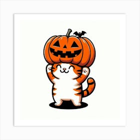 Halloween Pumpkin Cat Art Print