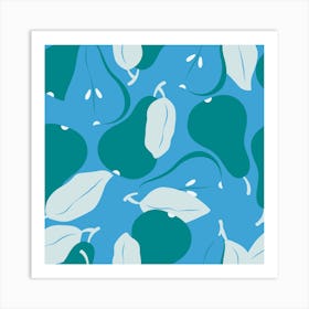 Pattern With Green Pears On Blue Square Art Print