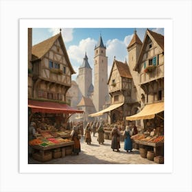 Medieval Market City art print Art Print