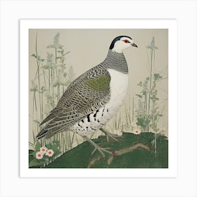 Ohara Koson Inspired Bird Painting Partridge 4 Square Art Print