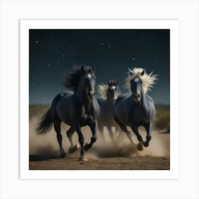 Horses Running At Night Art Print