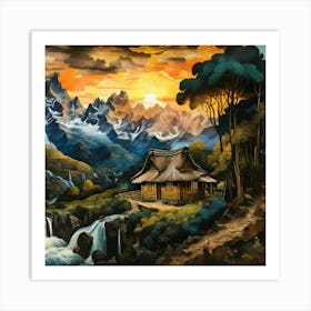 Cabin In The Mountains 1 Art Print