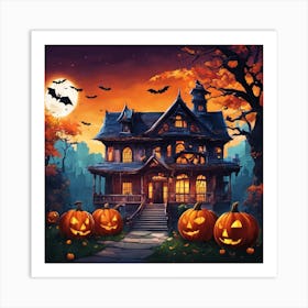 Halloween House With Pumpkins 2 Art Print