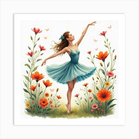 Watercolor Ballet With Vibrant Garden Of Fantasy Blooms 1 Art Print