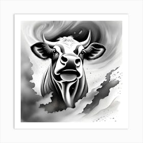 Cow In Black And White Monochromatic Art Print