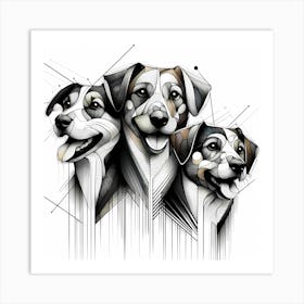 Three Puppys - Abstract Line Art Illustration 187 Art Print