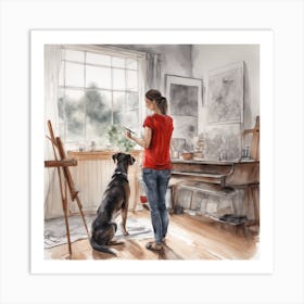 Artist And Dog 1 Art Print