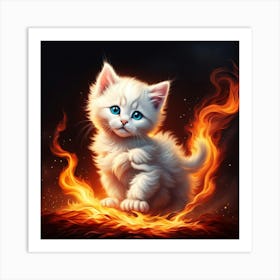 White Kitten On Fire Art Print