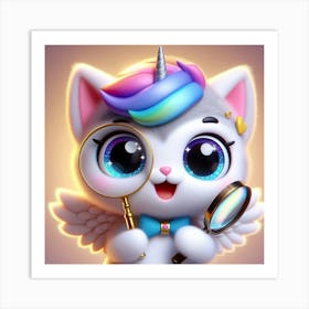 Unicorn Cat, caticorn With Magnifying Glass 9 Art Print