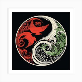 Multiple Native Spiral Birds Ying Yang Style Art Print