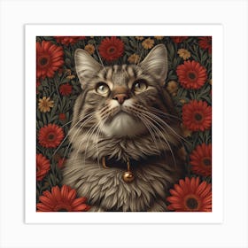 Cat In Flowers 1 Art Print