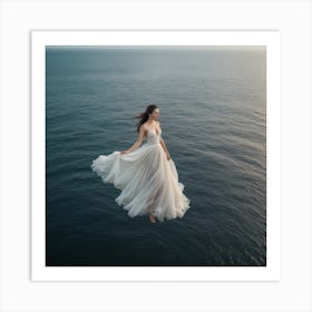 Bride Flying Over The Ocean Art Print