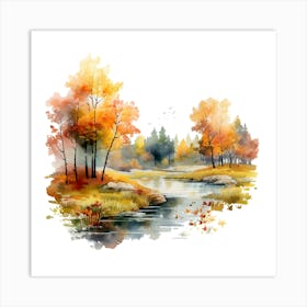 Watercolor Autumn Landscape 11 Art Print