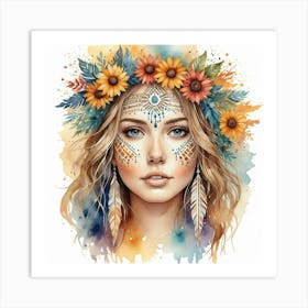 Girl With Feathers 2 Art Print