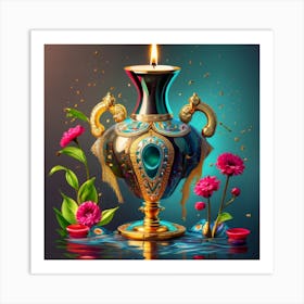 A vase of pure gold studded with precious stones 11 Art Print