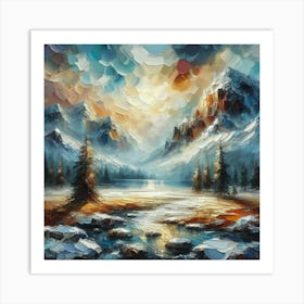 Montain lac oil painting abstract painting art 12 Art Print