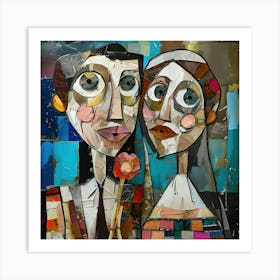 Cubist Courtship: Harmony in Fragments Art Print