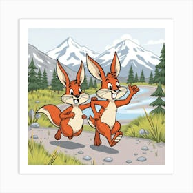 Two Foxes Running Art Print