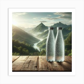 Two Water Bottles On A Wooden Table Art Print