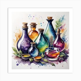 Watercolor Of Bottles Art Print