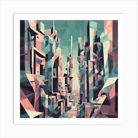 Dystopian City Pastel Cubism Style Art Print